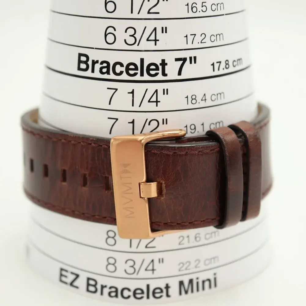 MVMT Mens Classic 45mm Black Date Watch Brown Leather Strap w New Battery